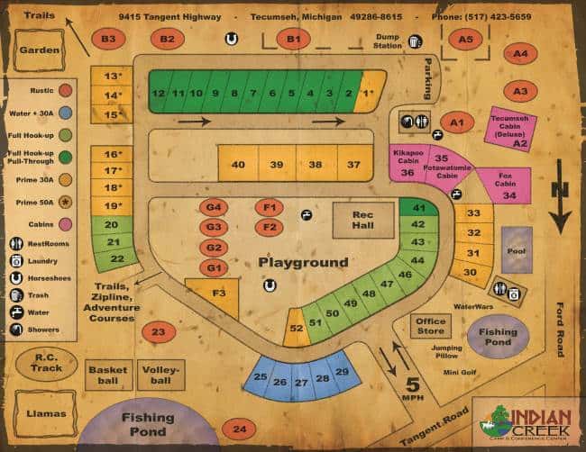 Campground Map - Indian Creek Campground Tecumseh MI
